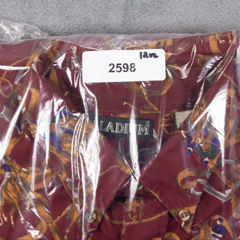 VTG Palladium Button Down Shirt Polo Print Mens L Burgundy Cotton USA